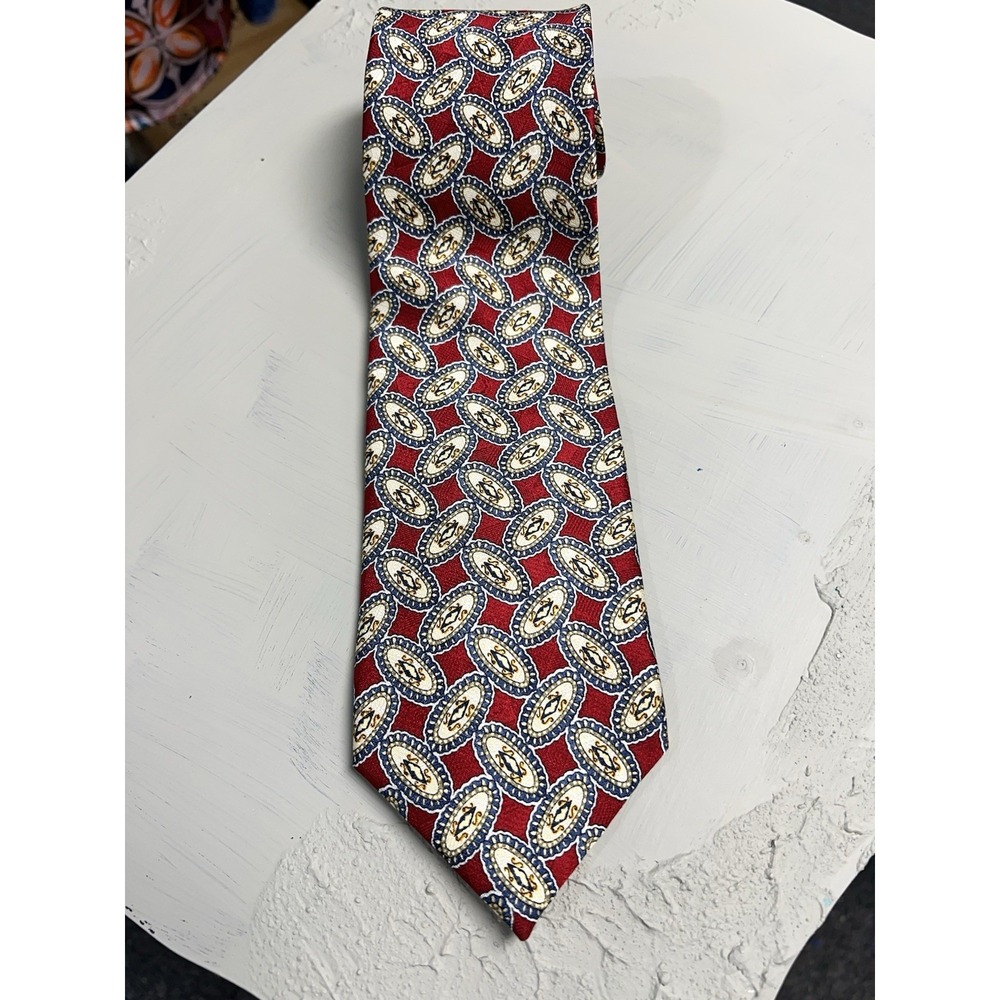 Robert Stock 100% Silk Necktie 65" Long Burgundy And Blue